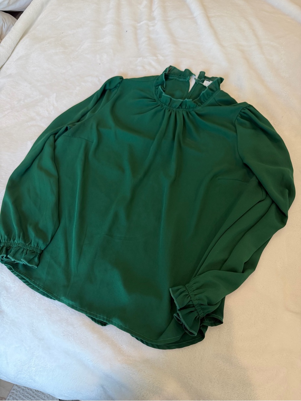 Green Ruffle-Neck Long Sleeve Blouse
